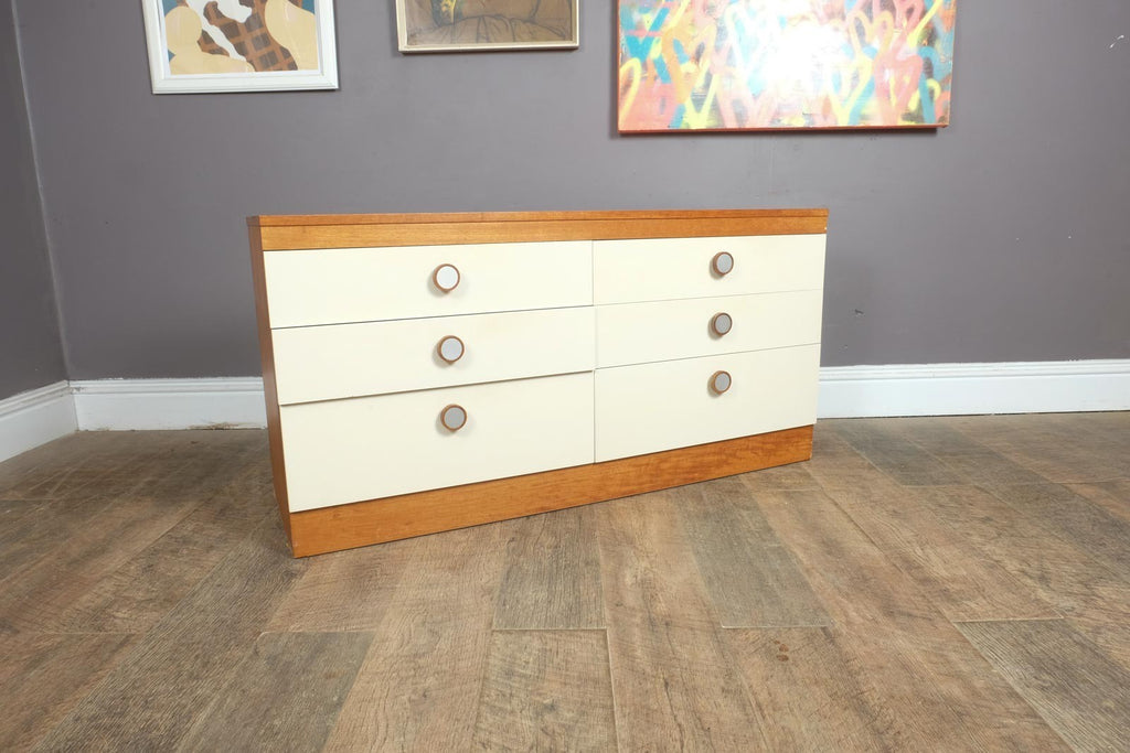 Vintage Retro Mid Century Teak White Fronted Chest of Drawers by Stag