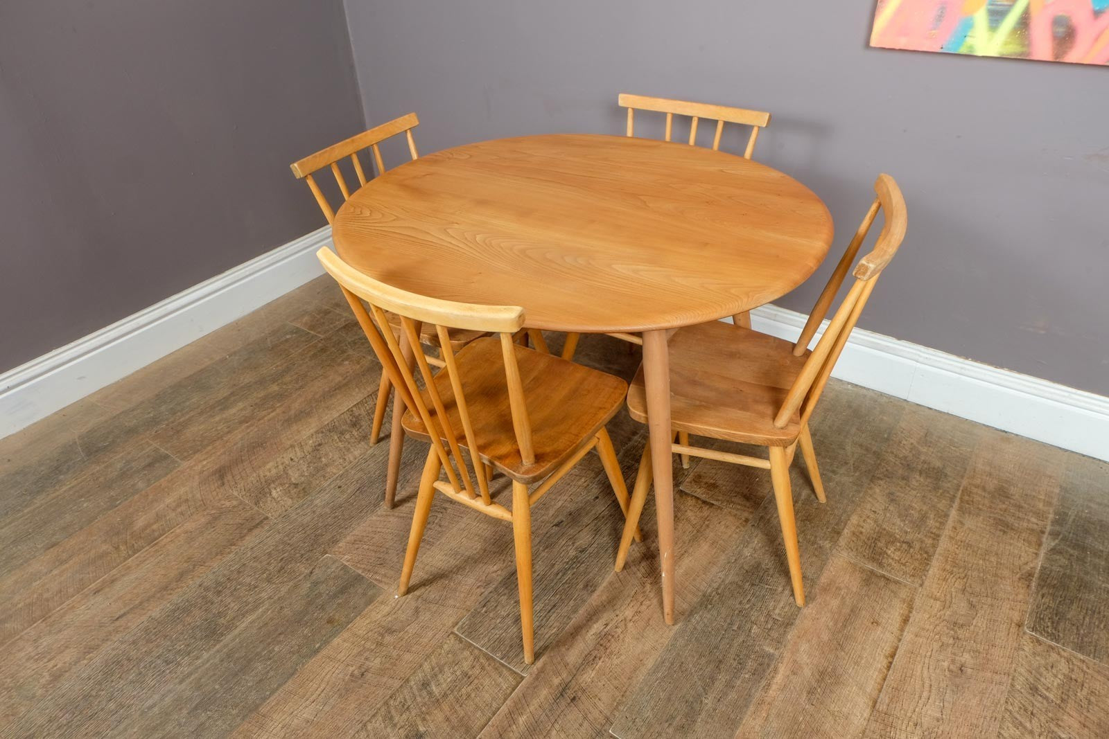 Vintage Retro Ercol Breakfast Table and 4 Stick Back Chairs