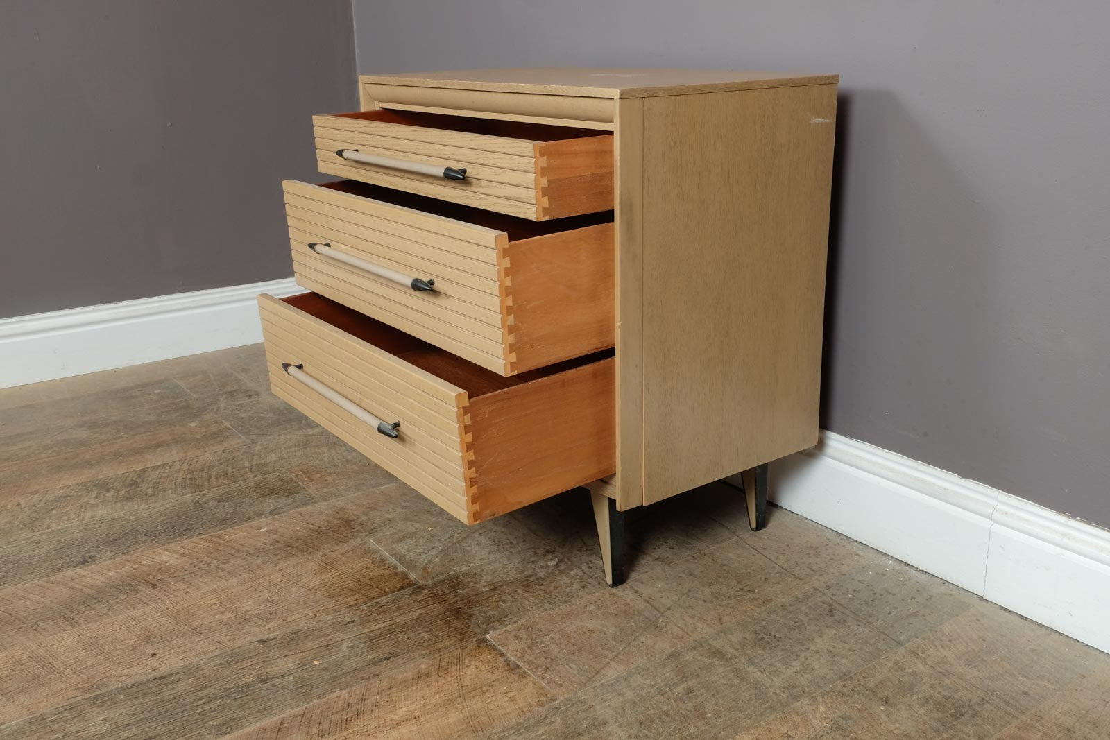 Vintage Retro Lightwood Chest of 3 Drawers by Lebus