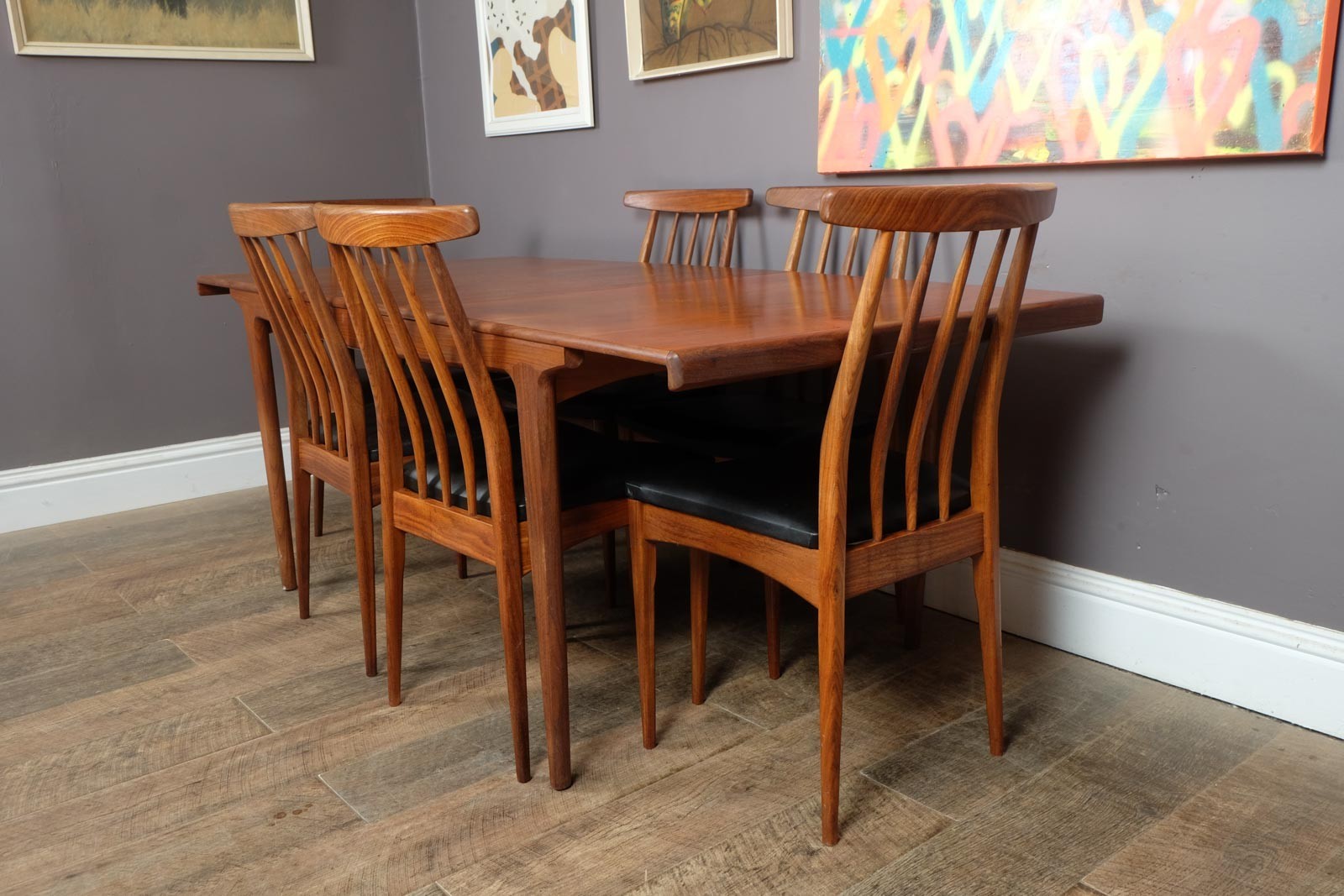Vintage Teak Extending Rectangular Sequence Dining Table and 6 Chairs by Younger