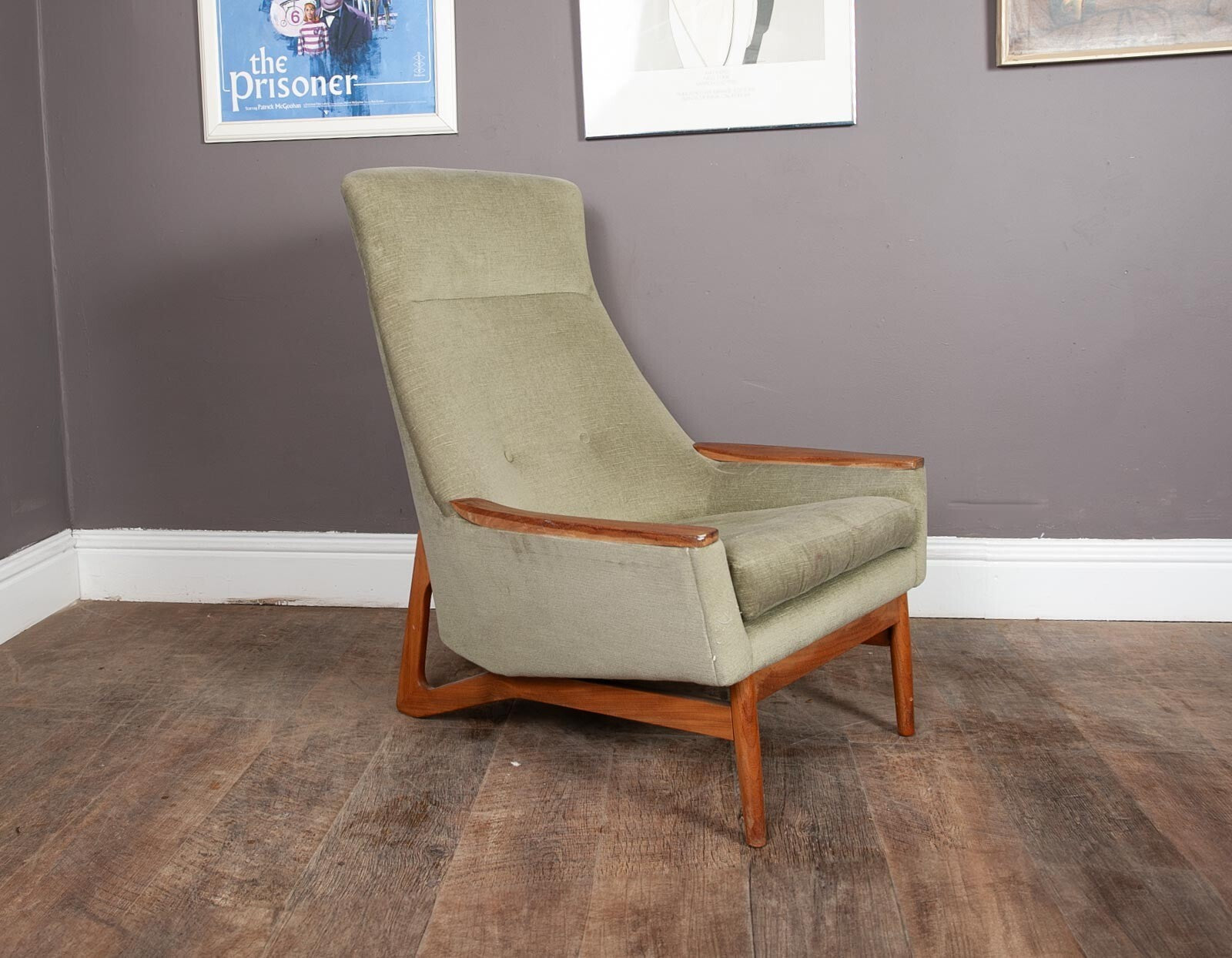 Vintage Mid Century Danish Style High Back Arm Chair