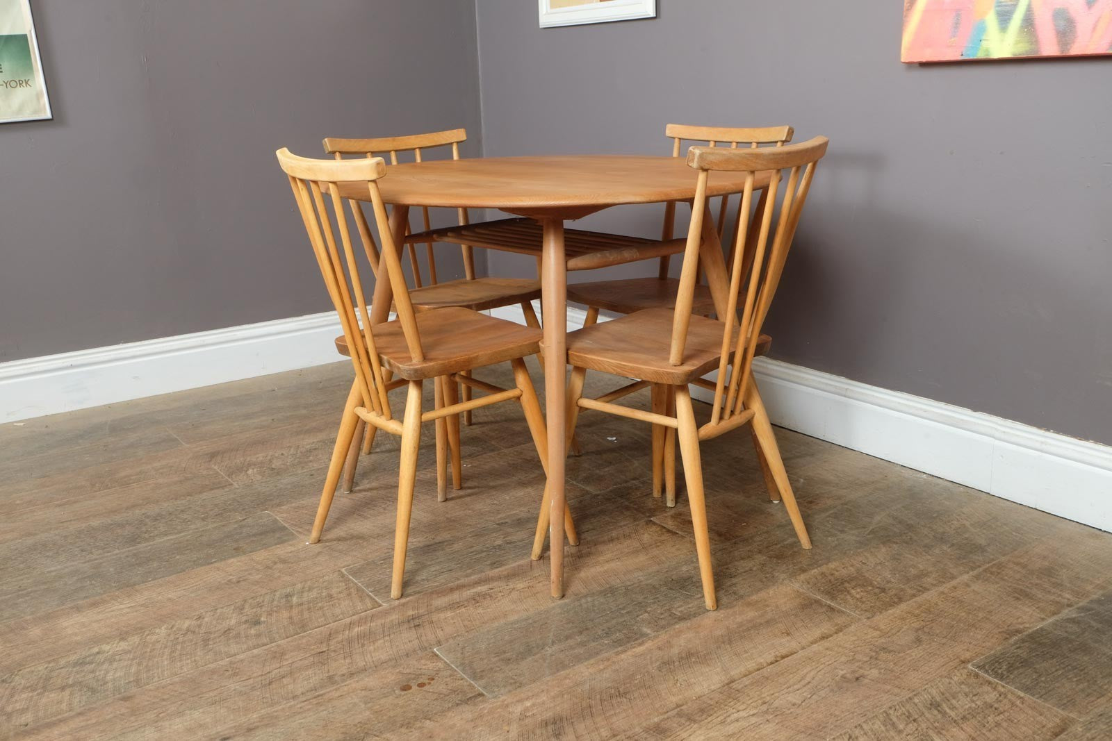Vintage Retro Ercol Breakfast Table and 4 Stick Back Chairs