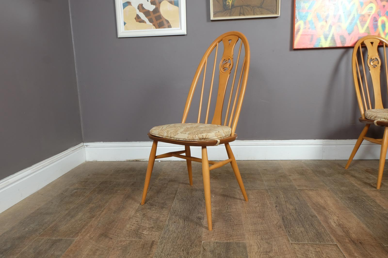 Vintage Ercol Light Elm Oval Southwold DIning Table and 6 Swan Back Chairs