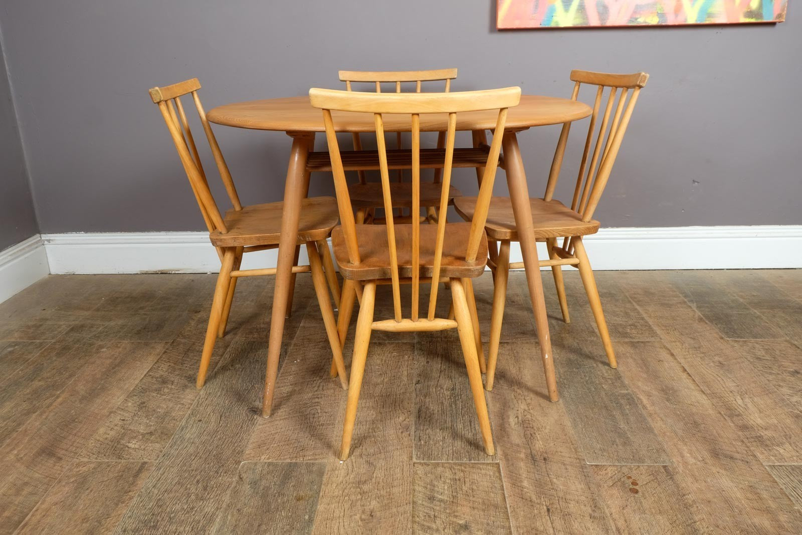 Vintage Retro Ercol Breakfast Table and 4 Stick Back Chairs