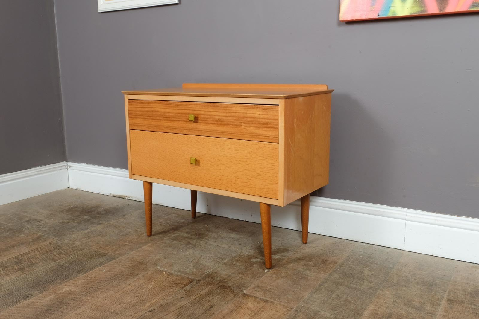 Vintage Retro Small 2 Drawer Chest in Light Oak