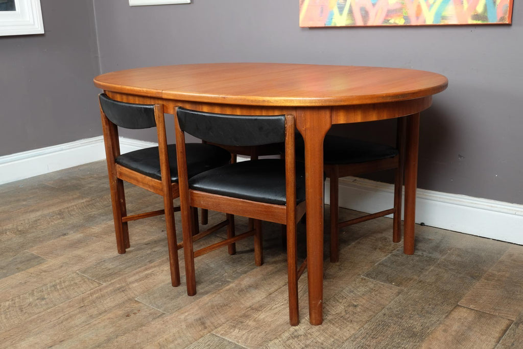 Vintage Retro Mcintosh Teak Oval Dining Table and 4 Tuck Under Chairs