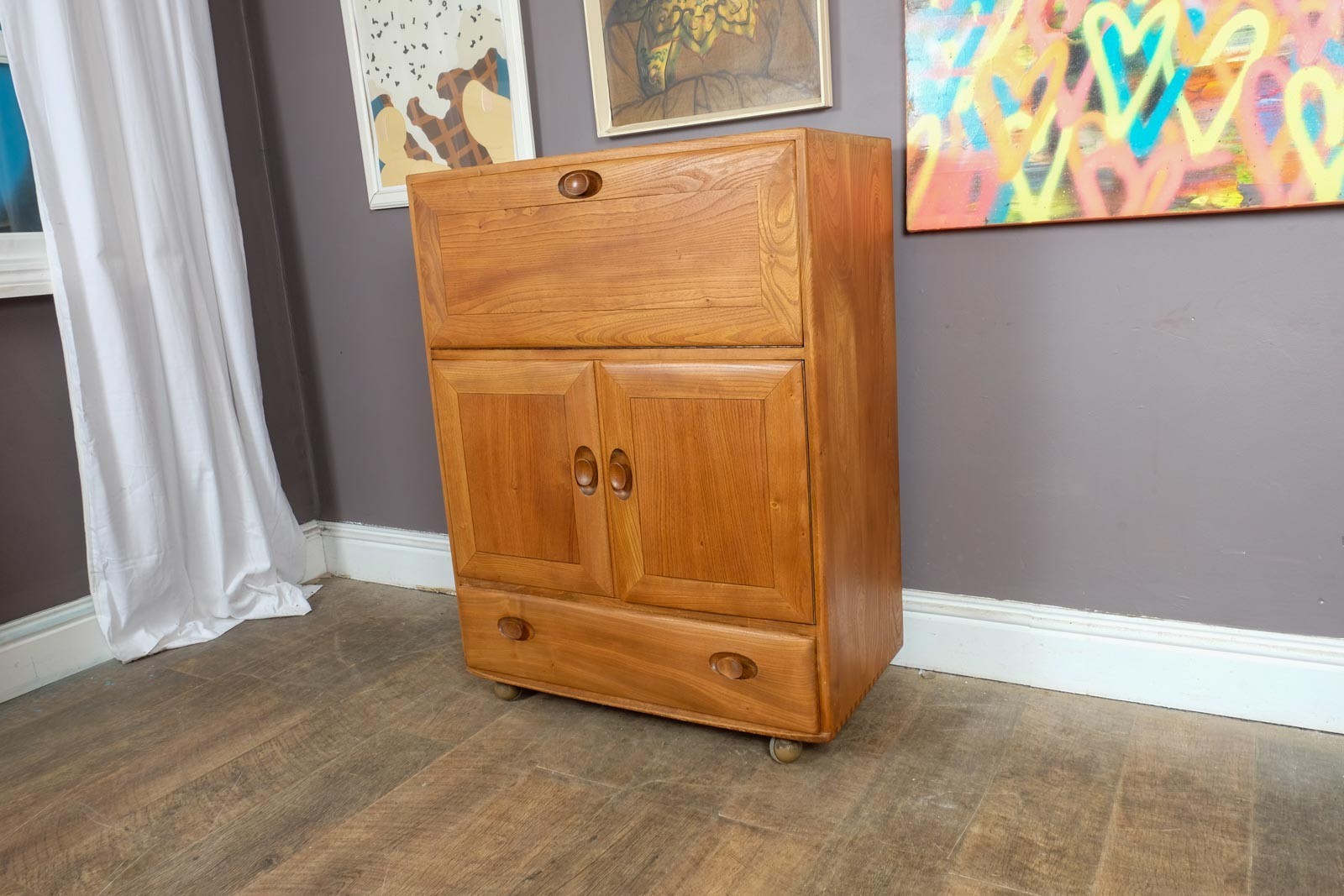 Vintage Retro Ercol Light Elm Bureau  - Model 469