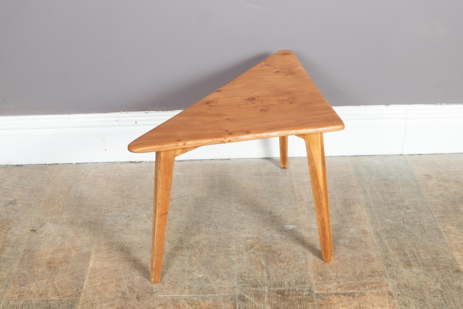 Vintage Hand Made Lgith Elm Topped Corner Side Table