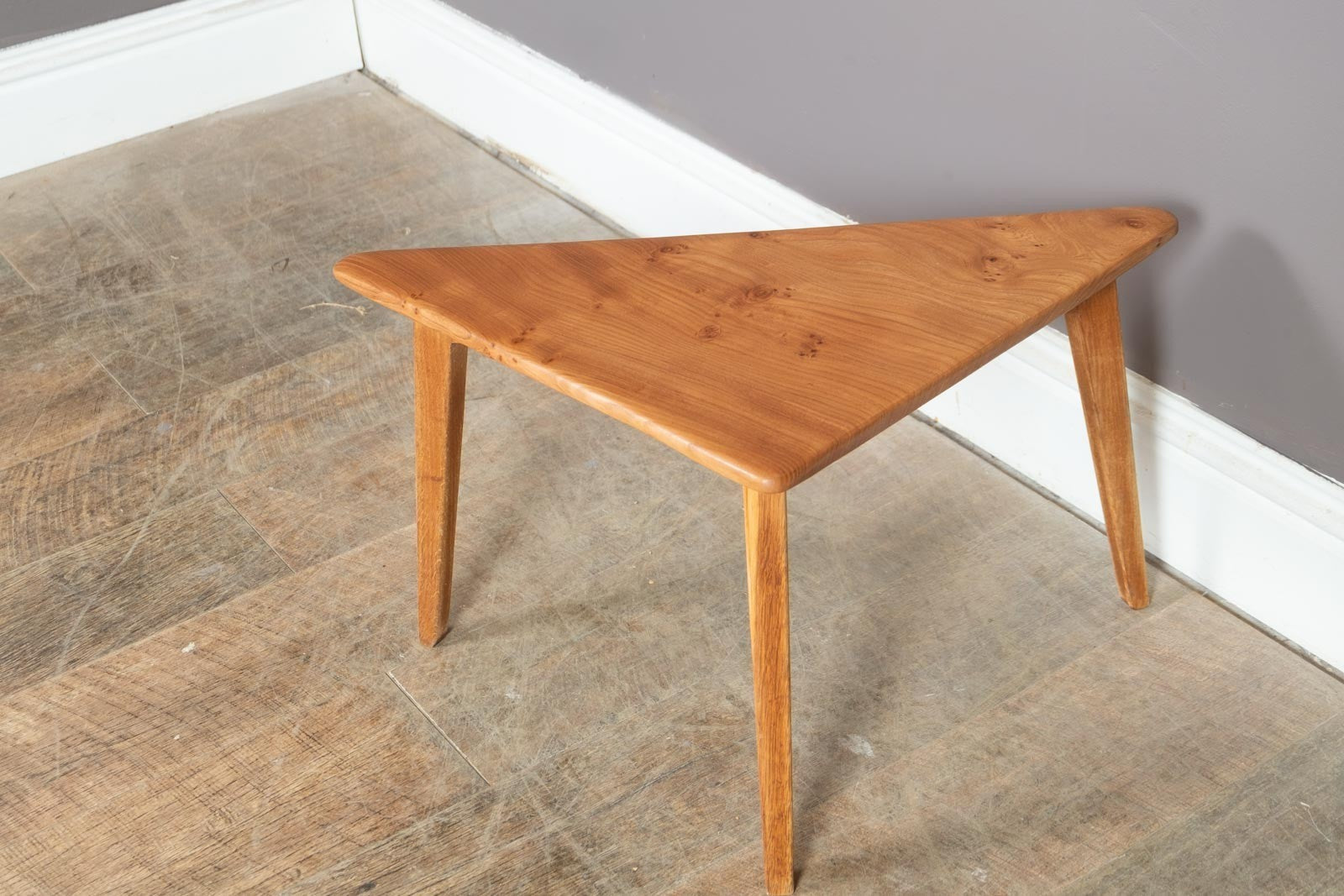 Vintage Hand Made Lgith Elm Topped Corner Side Table