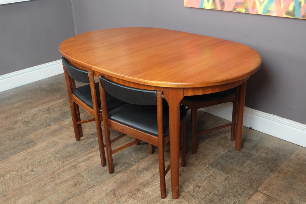 Vintage Retro Mcintosh Teak Oval Dining Table and 4 Tuck Under Chairs