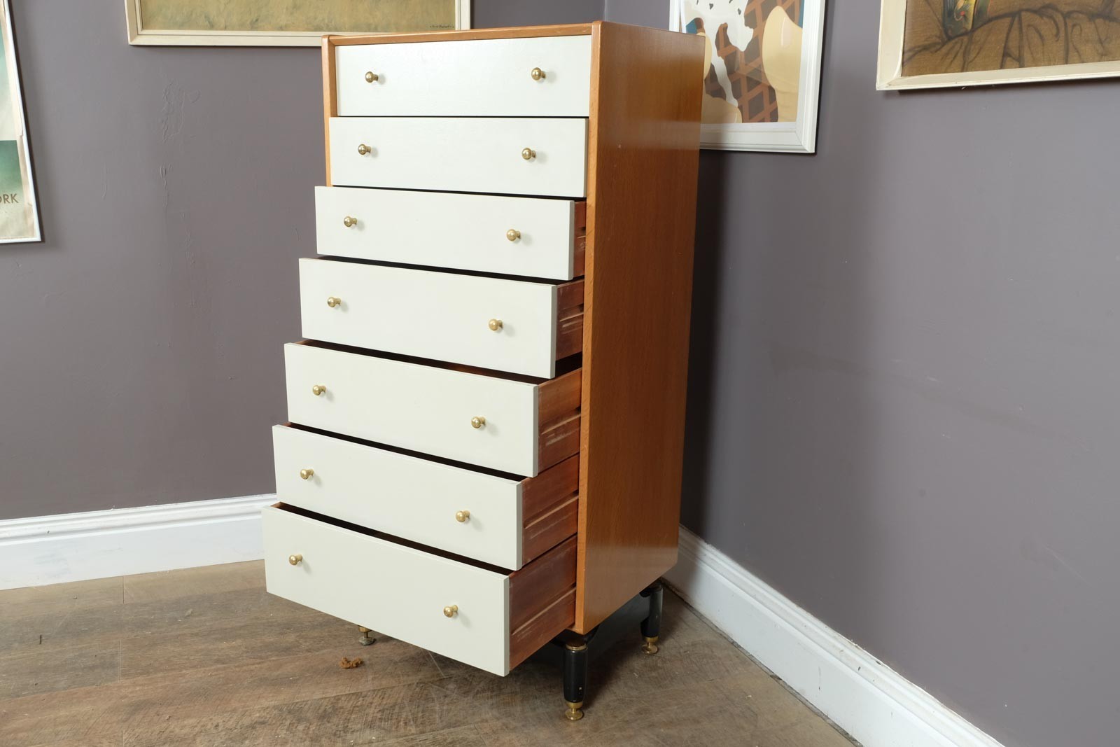 Vintage G Plan E Gomme Tallboy Chest of Drawers China White