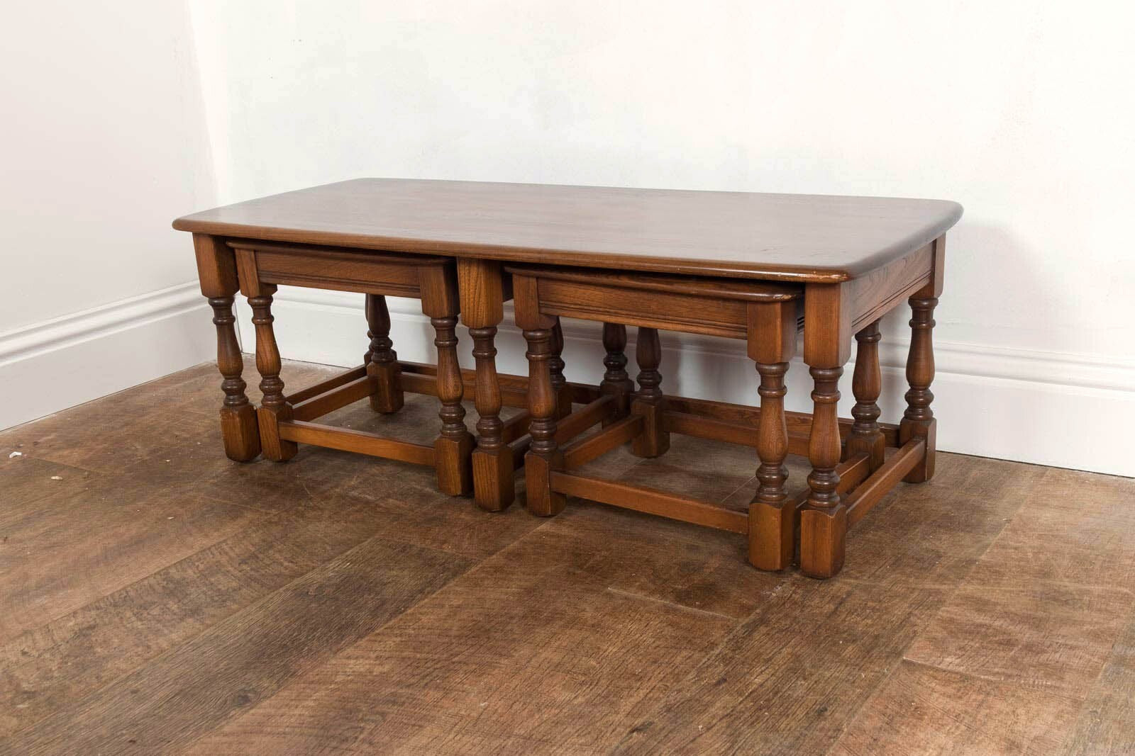 Vintage Retro Ercol Old Colonial Trinity Dark Elm Nest of Tables