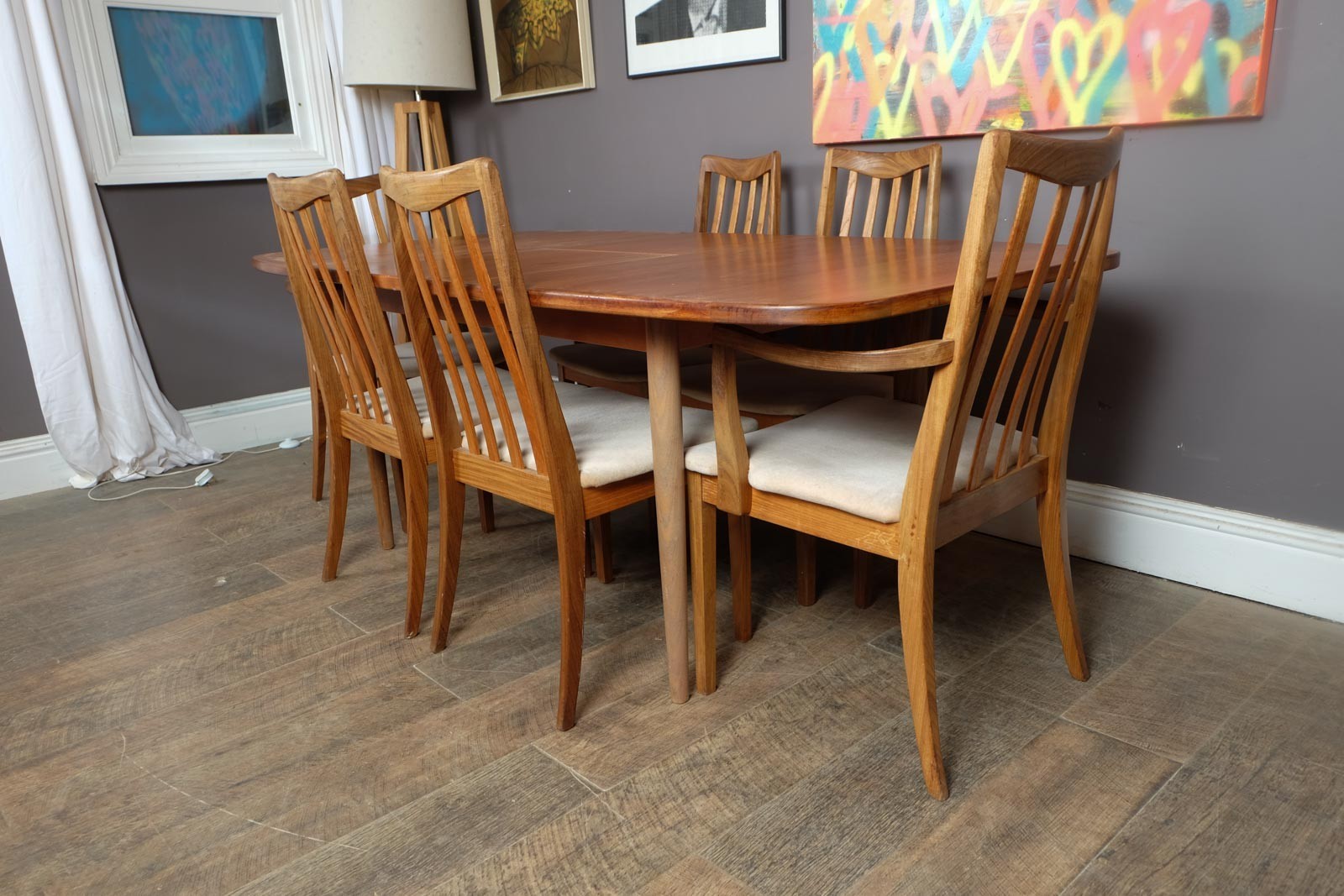 Vintage Retro G Plan Oval Teak DIning Table and 6 High Back Chairs