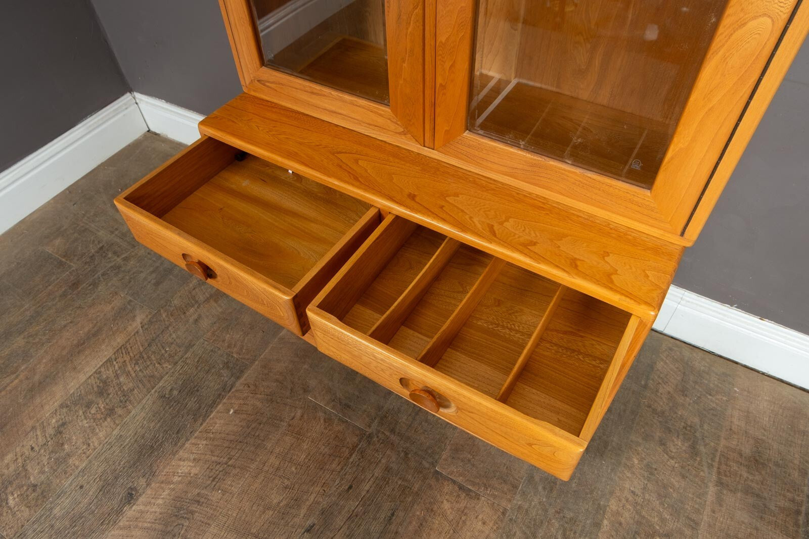 Vintage Ercol Light Elm 2 Part Wall Unit