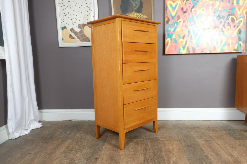 Vintage Light Wood Tall Chest of Drawers