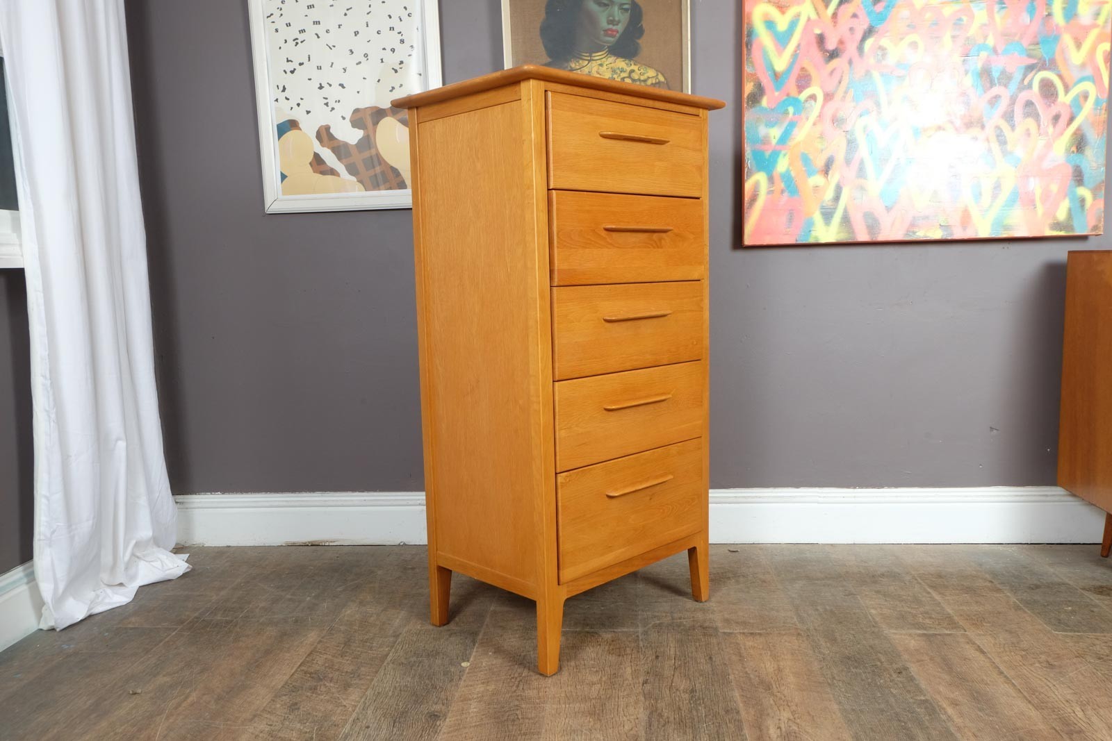 Vintage Light Wood Tall Chest of Drawers