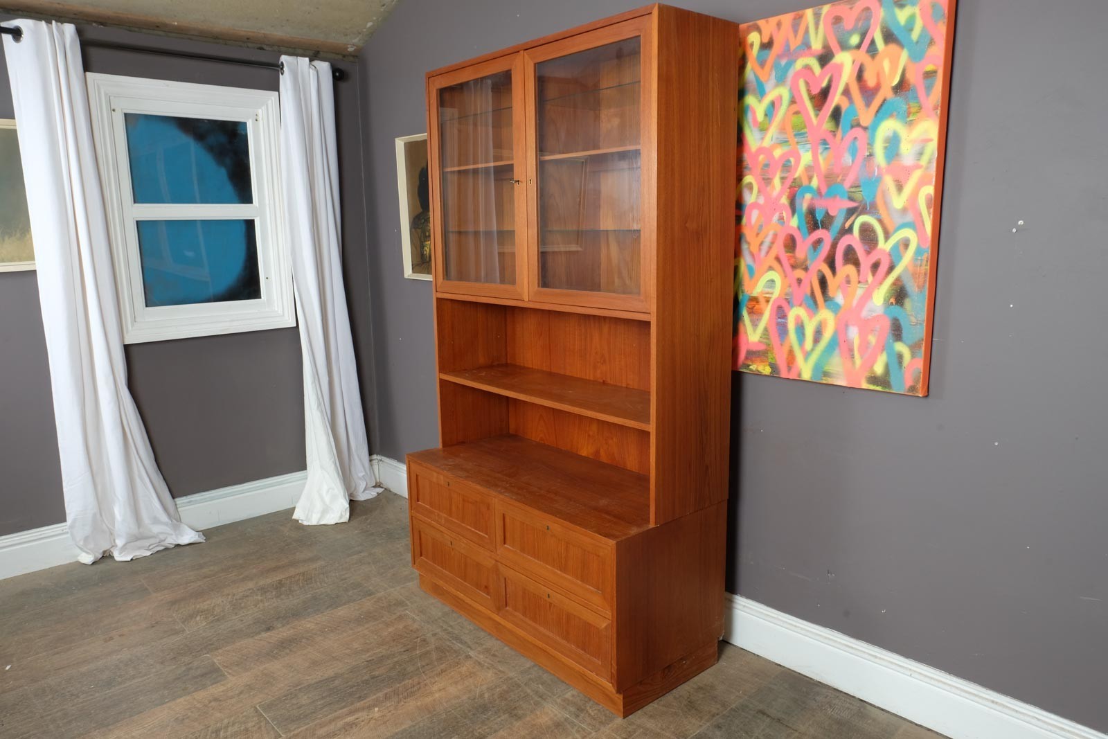 Vintage Retro Danish Mid Century Large Teak Wall Unit