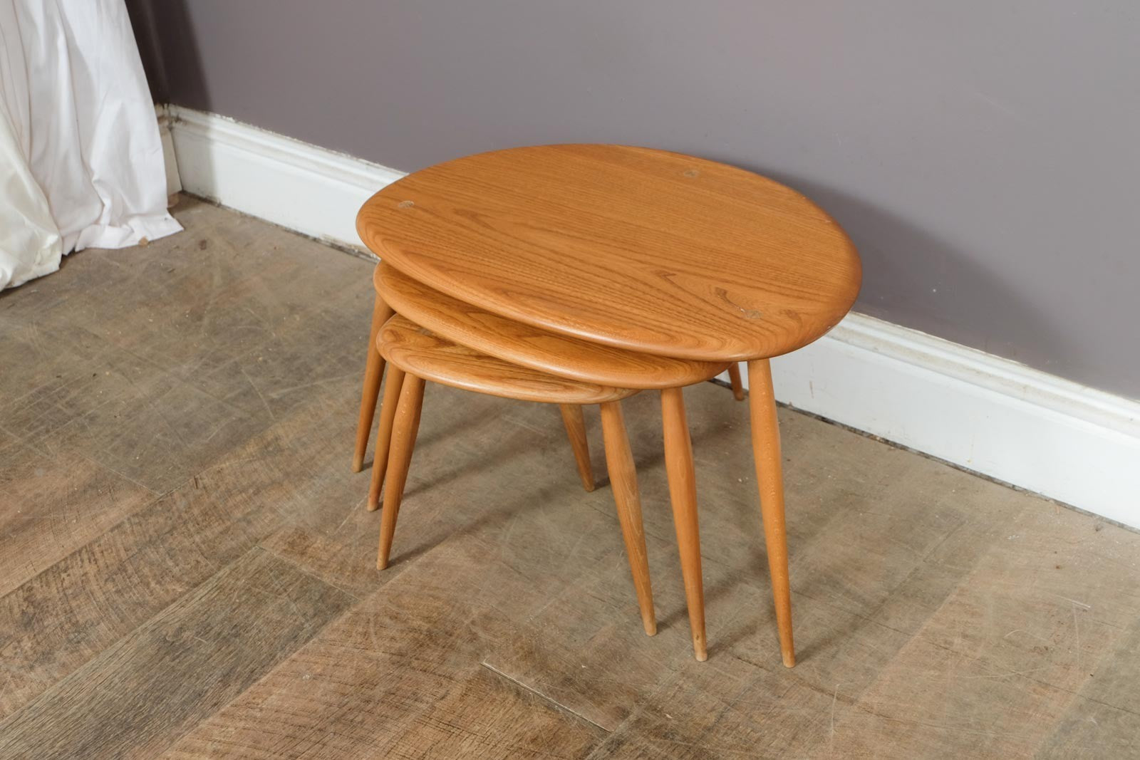 Vintage Retro Ercol Light Elm Pebble Tables