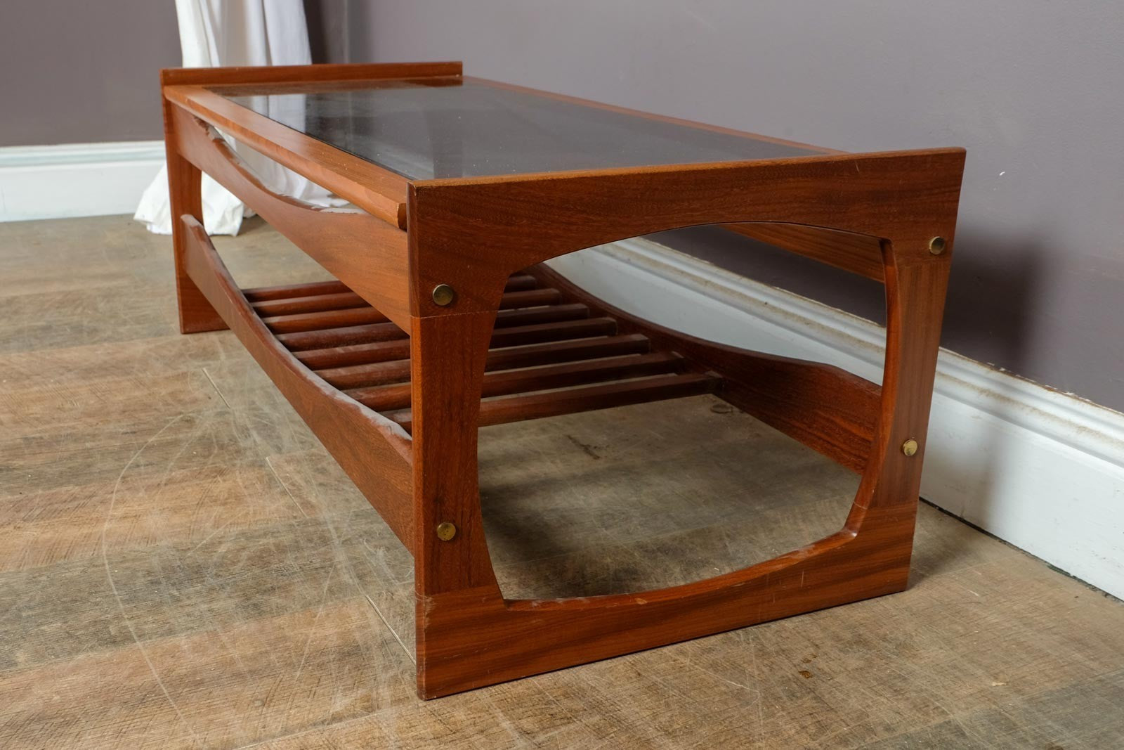 Vintage Retro Mid Century Teak and Smoked Glass Coffee Table