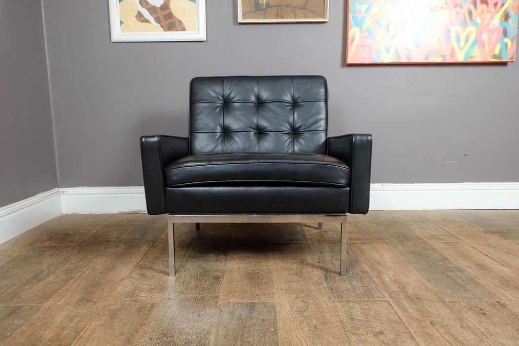 Pair of Florence Knoll Black Leather Lounge chairs model 65A