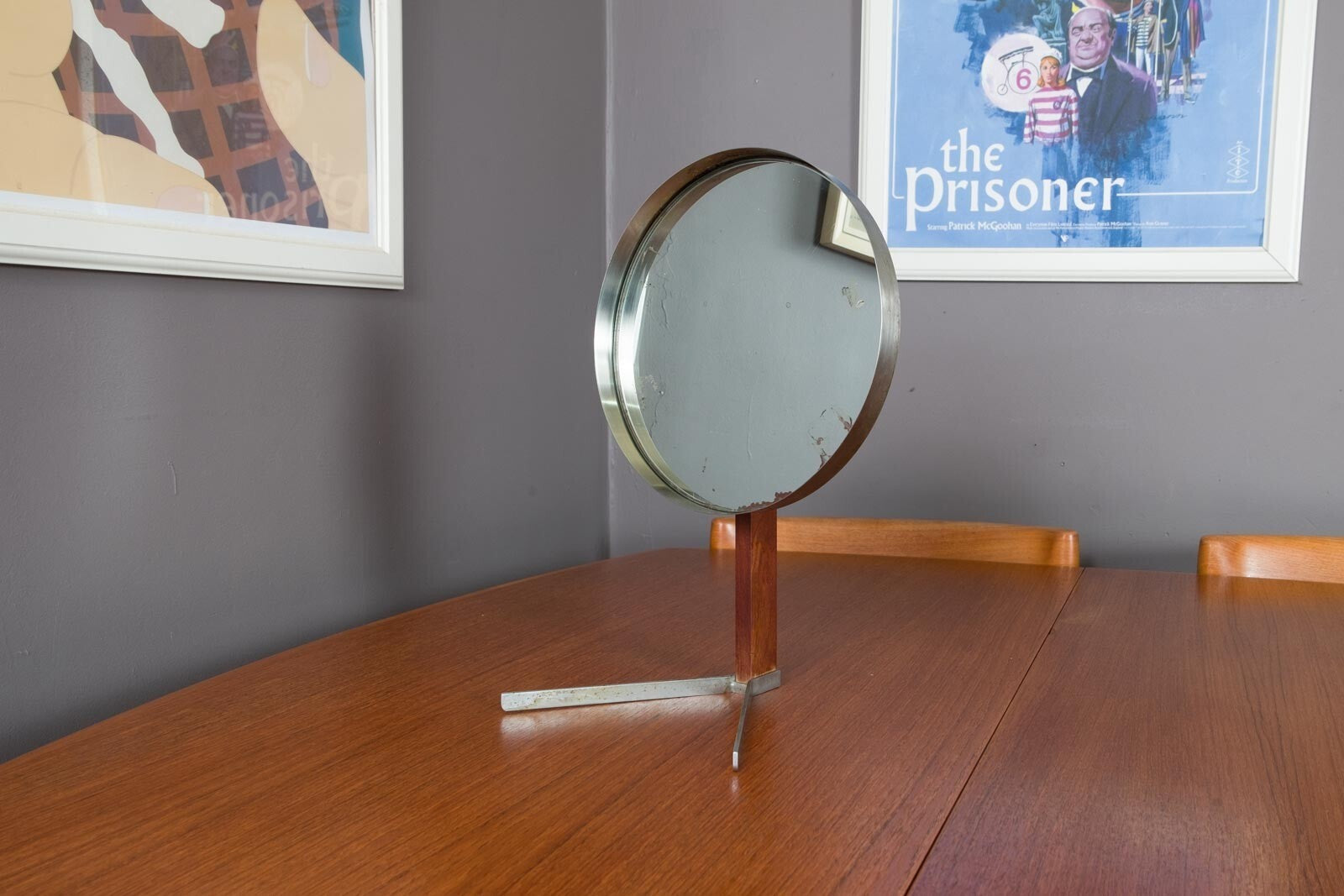 Vintage Mid Century Teak and Steel Vanity Mirror