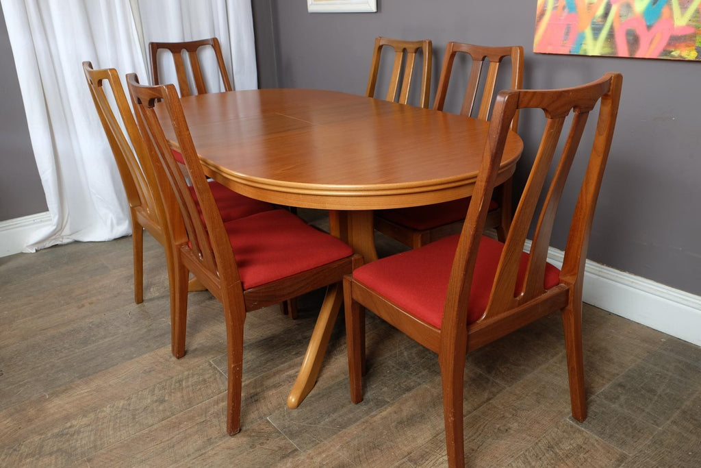 Vintage Mid Century Oval Teak DIning Table and 6 Chairs by Nathan Furniture