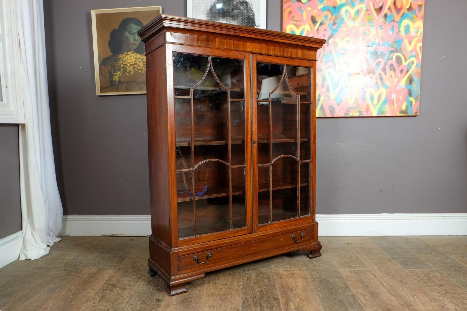 Vintage Retro Antique Mahogany Glazed Display Cabinet
