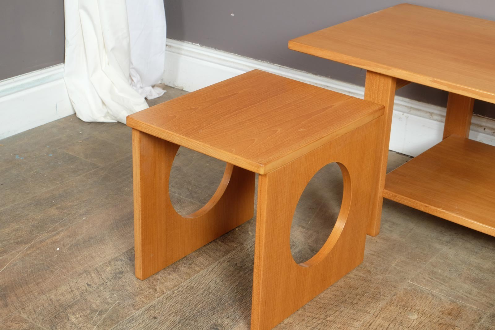 Vintage Retro Light Teak Nest of 3 Tables