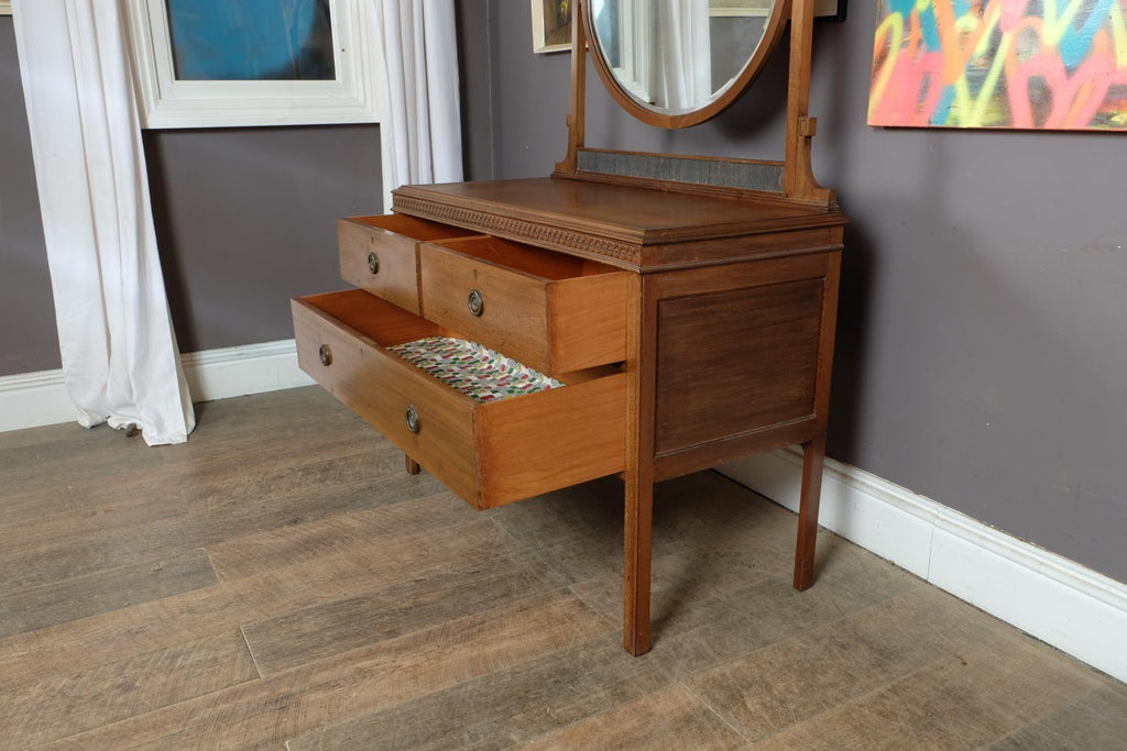 Vintage Oak Dressing Table with Oval Mirror