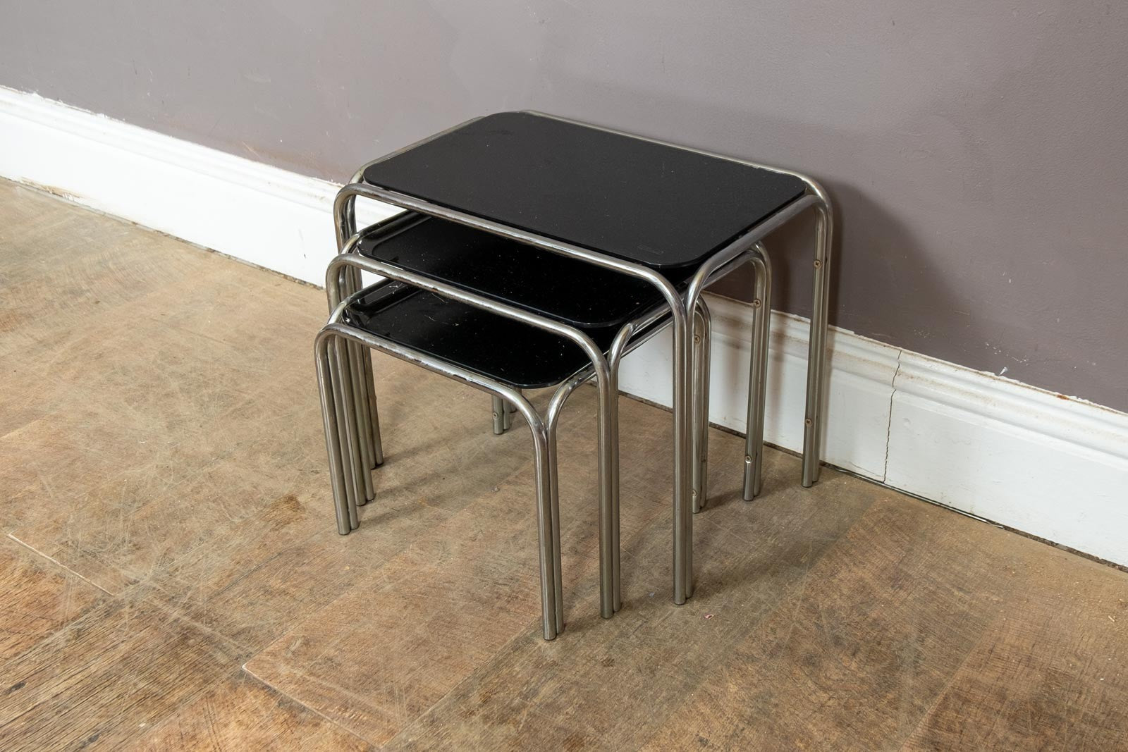 Vintage Retro Chrome and Glass Nesting Tables