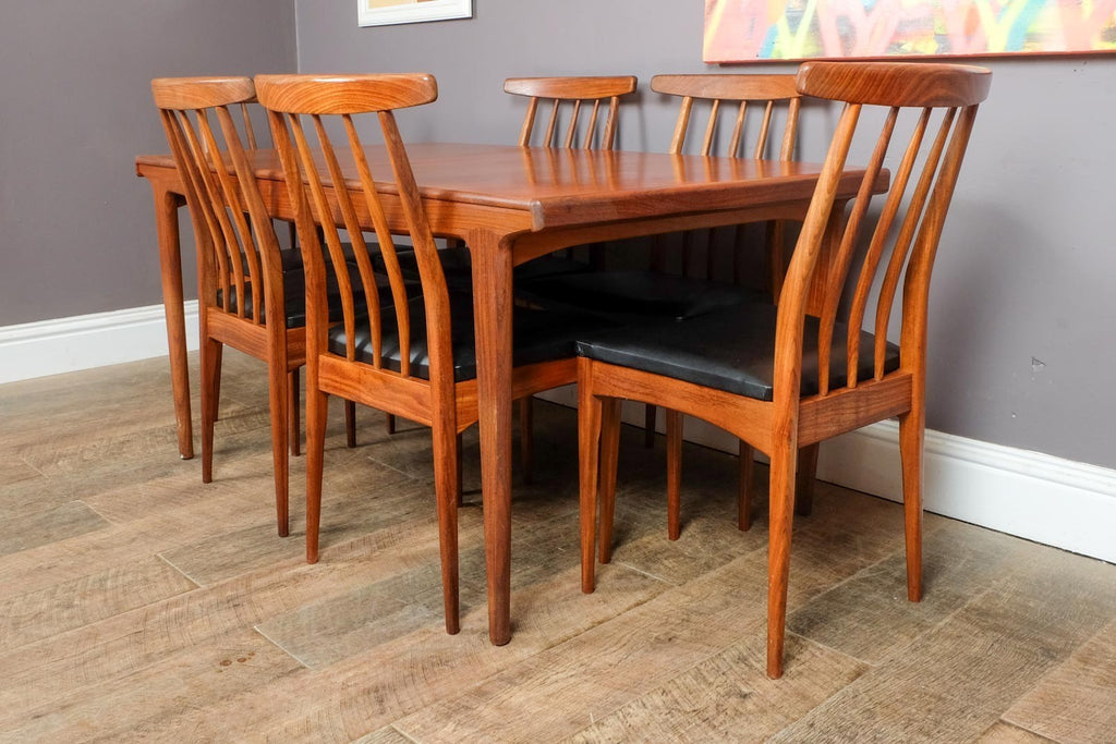 Vintage Teak Extending Rectangular Sequence Dining Table and 6 Chairs by Younger