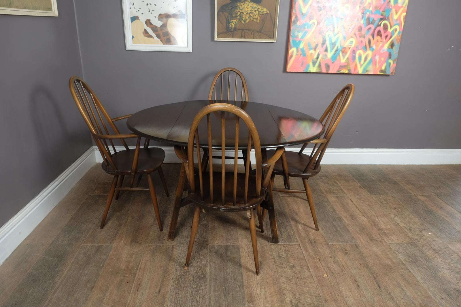 Vintage Retro Golden Dawn Ercol Drop Leaf Dining Table and 4 Quakers