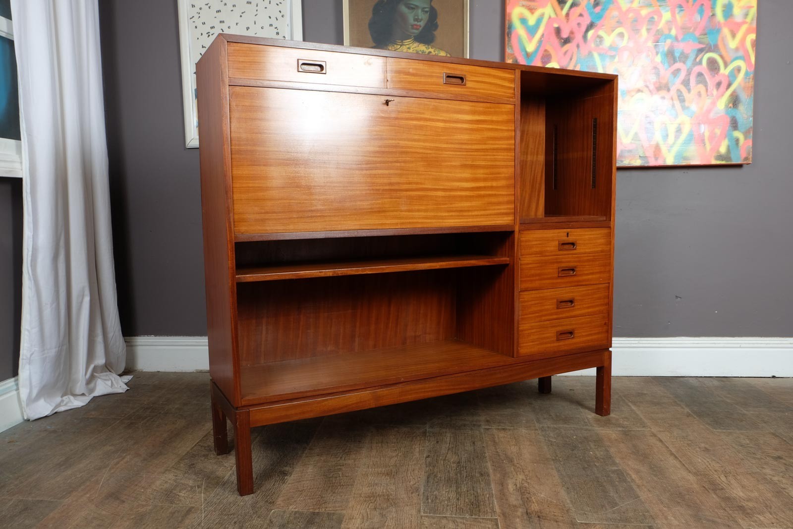 Vintage Retro MOD Highboard Sideboard Teak Desk Wall Unit