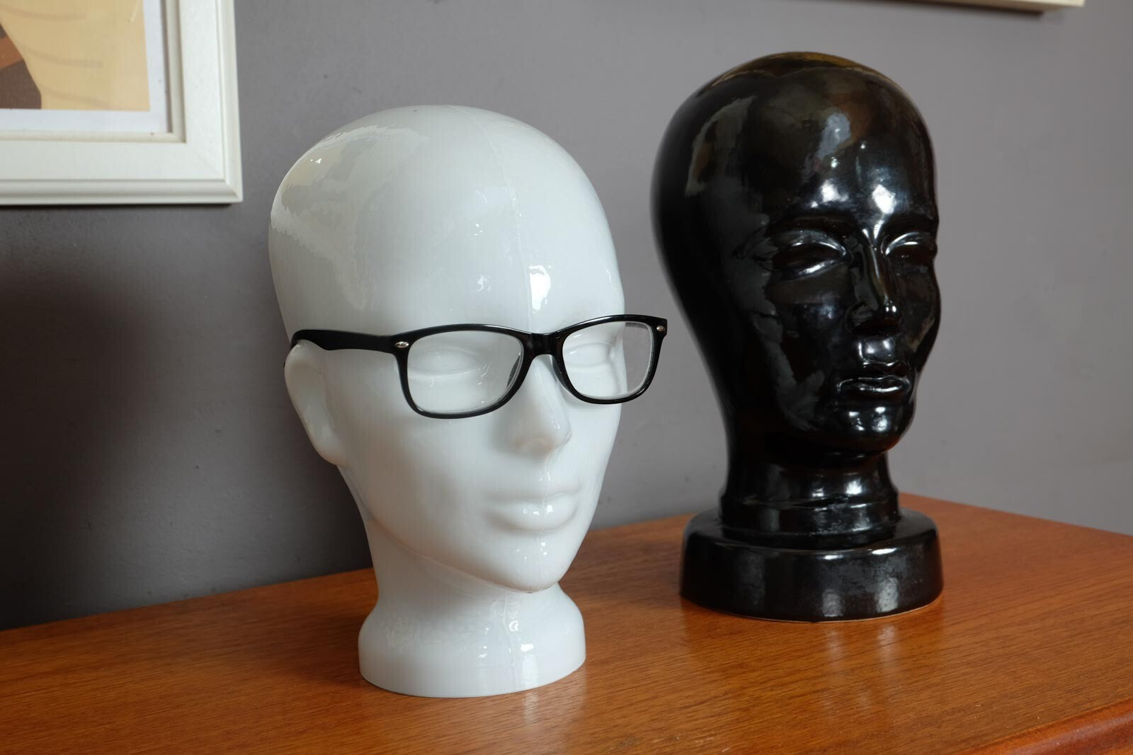 Vintage West German Pottery Glossy Black Display Head by Dumleir and Breiden