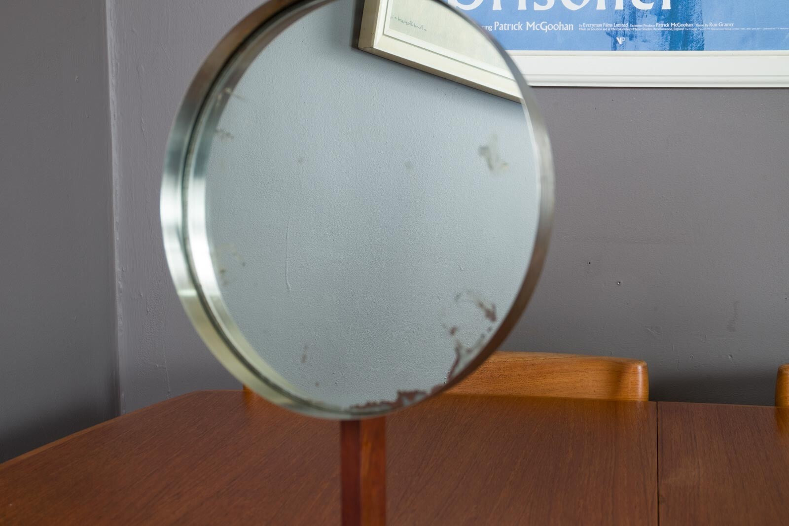 Vintage Mid Century Teak and Steel Vanity Mirror