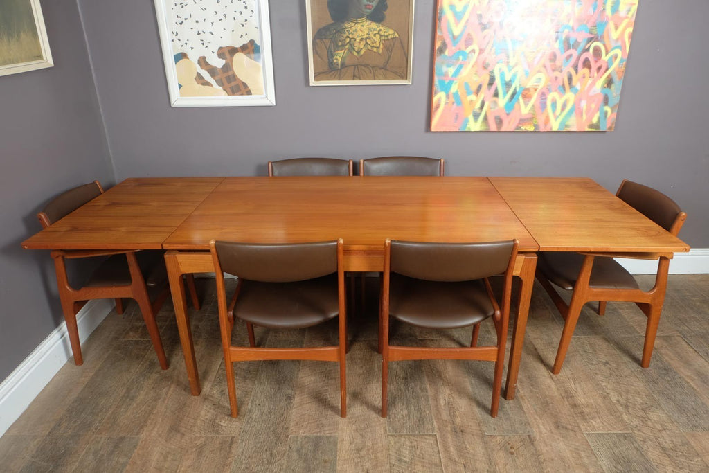 Vintage Retro Large Danish Extending Dining Table and 6 Dyrlund Chairs