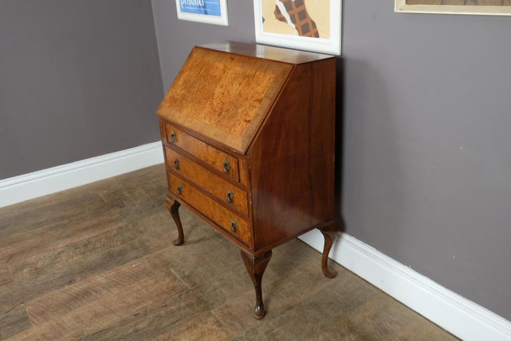Vintage Queen Anne Style Burr Walnut Bureau
