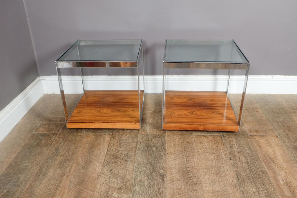 Vintage Retro Merrow Associates Chrome and Rosewood Sidetable