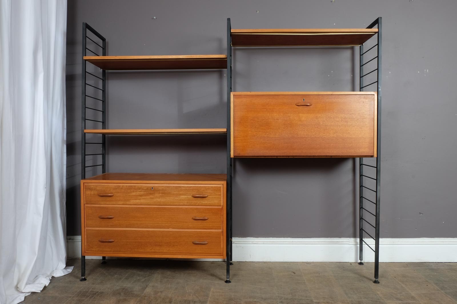 2 Bay Mid Century Modern Staples Ladderax Shelving System Teak