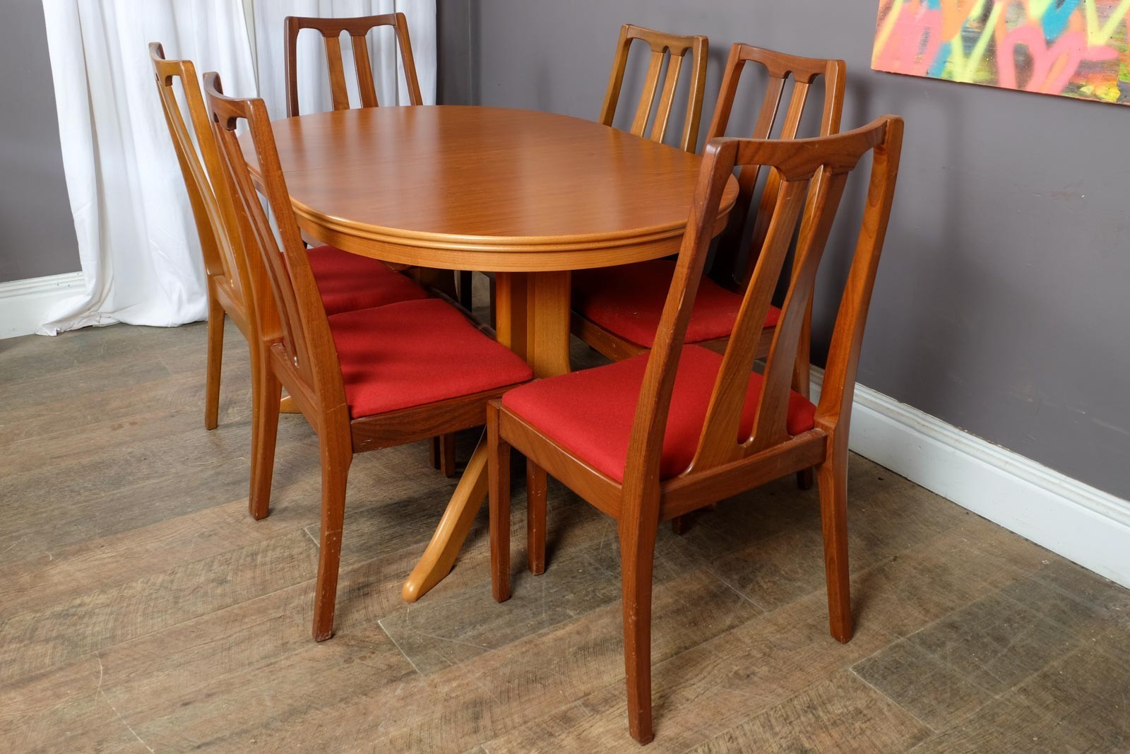 Vintage Mid Century Oval Teak DIning Table and 6 Chairs by Nathan Furniture