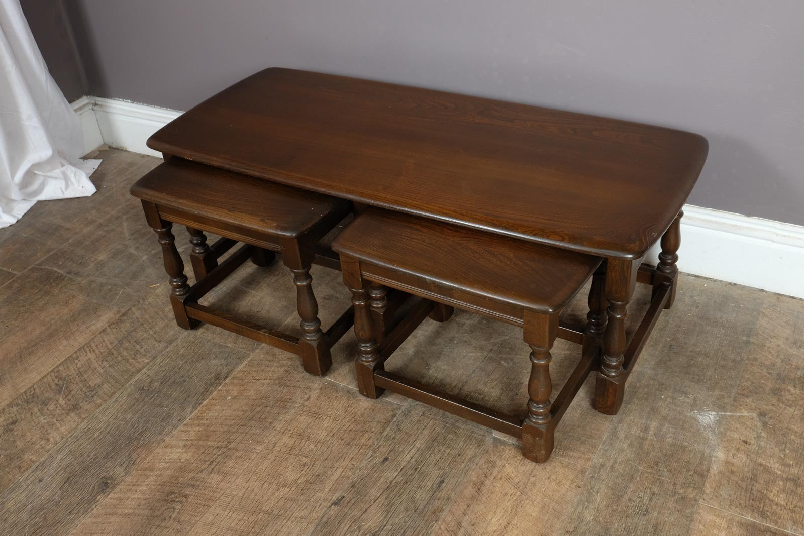 Vintage Retro Ercol Colonial Nesting Tables in Dark Elm