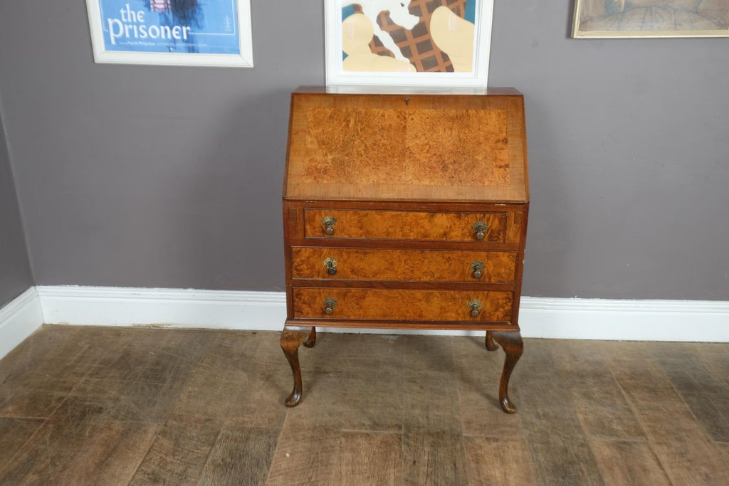 Vintage Queen Anne Style Burr Walnut Bureau