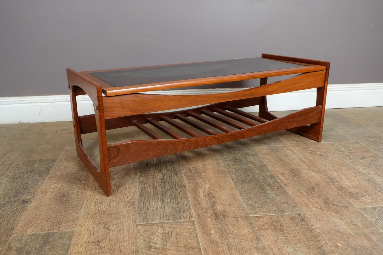Vintage Retro Mid Century Teak and Smoked Glass Coffee Table