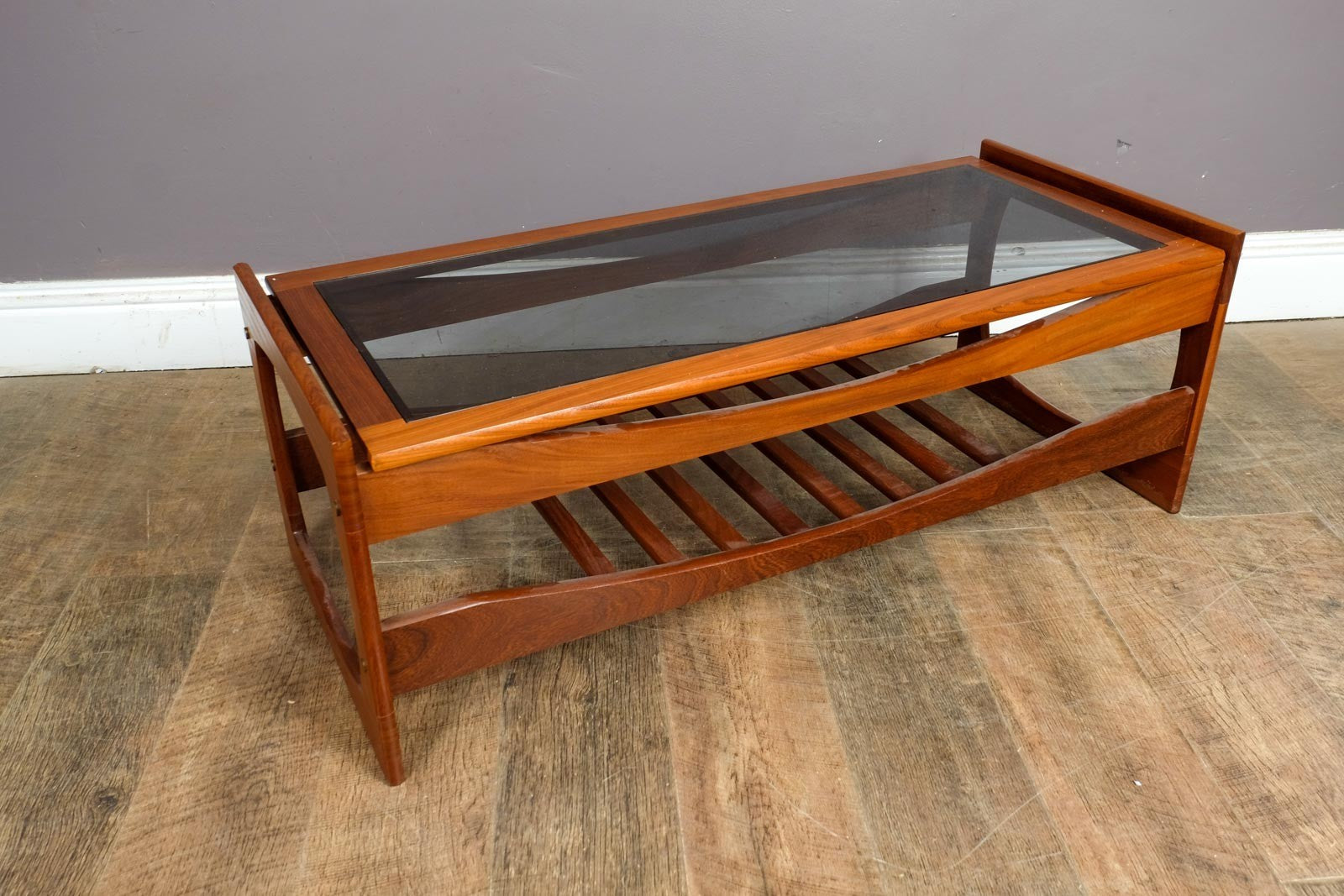 Vintage Retro Mid Century Teak and Smoked Glass Coffee Table