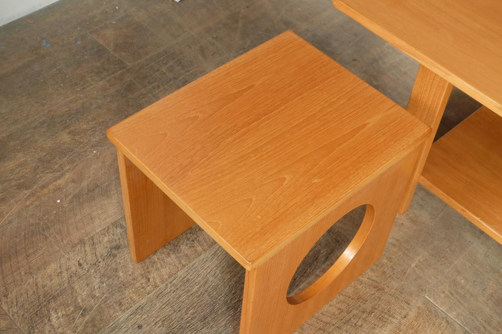 Vintage Retro Light Teak Nest of 3 Tables