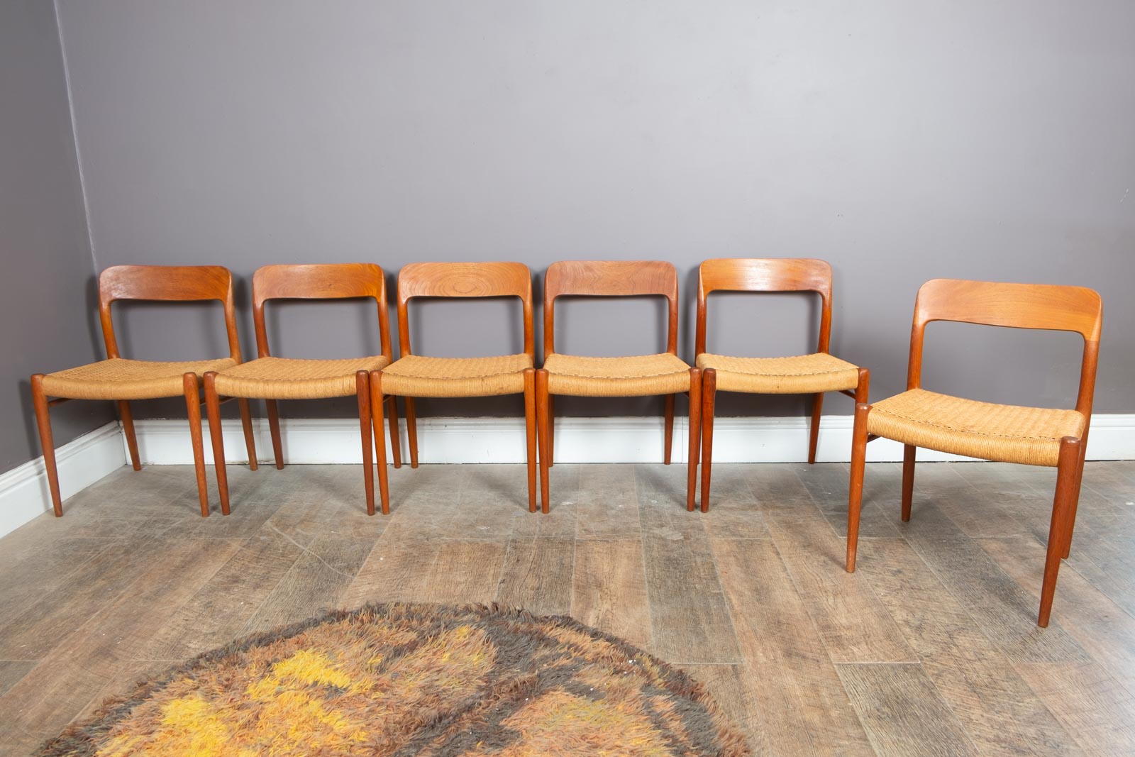 Vintage Set of Six Danish Dining Chairs by Niels Moller, Model 75