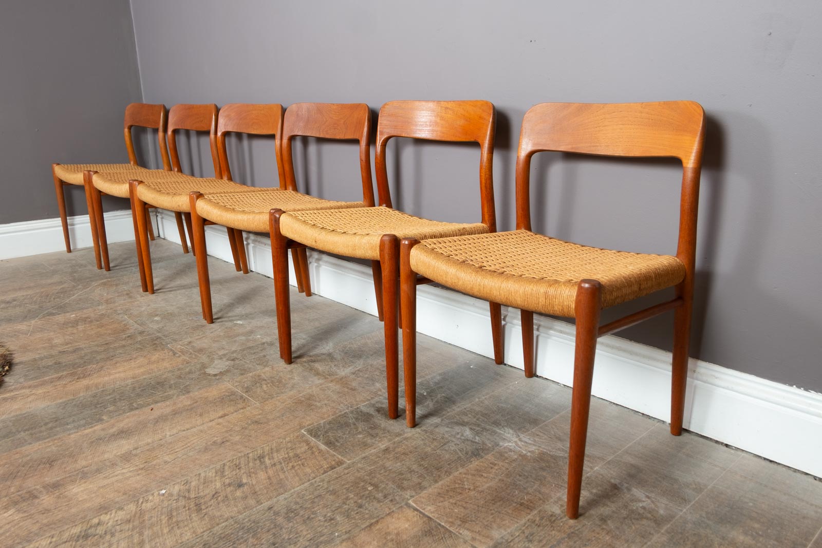 Vintage Set of Six Danish Dining Chairs by Niels Moller, Model 75