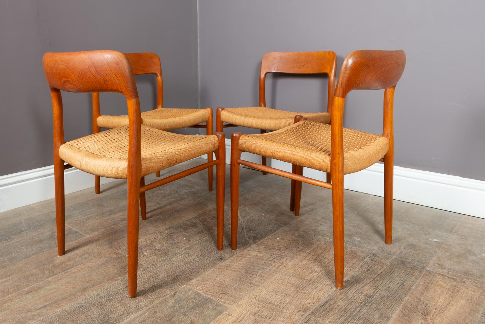 Vintage Set of Six Danish Dining Chairs by Niels Moller, Model 75