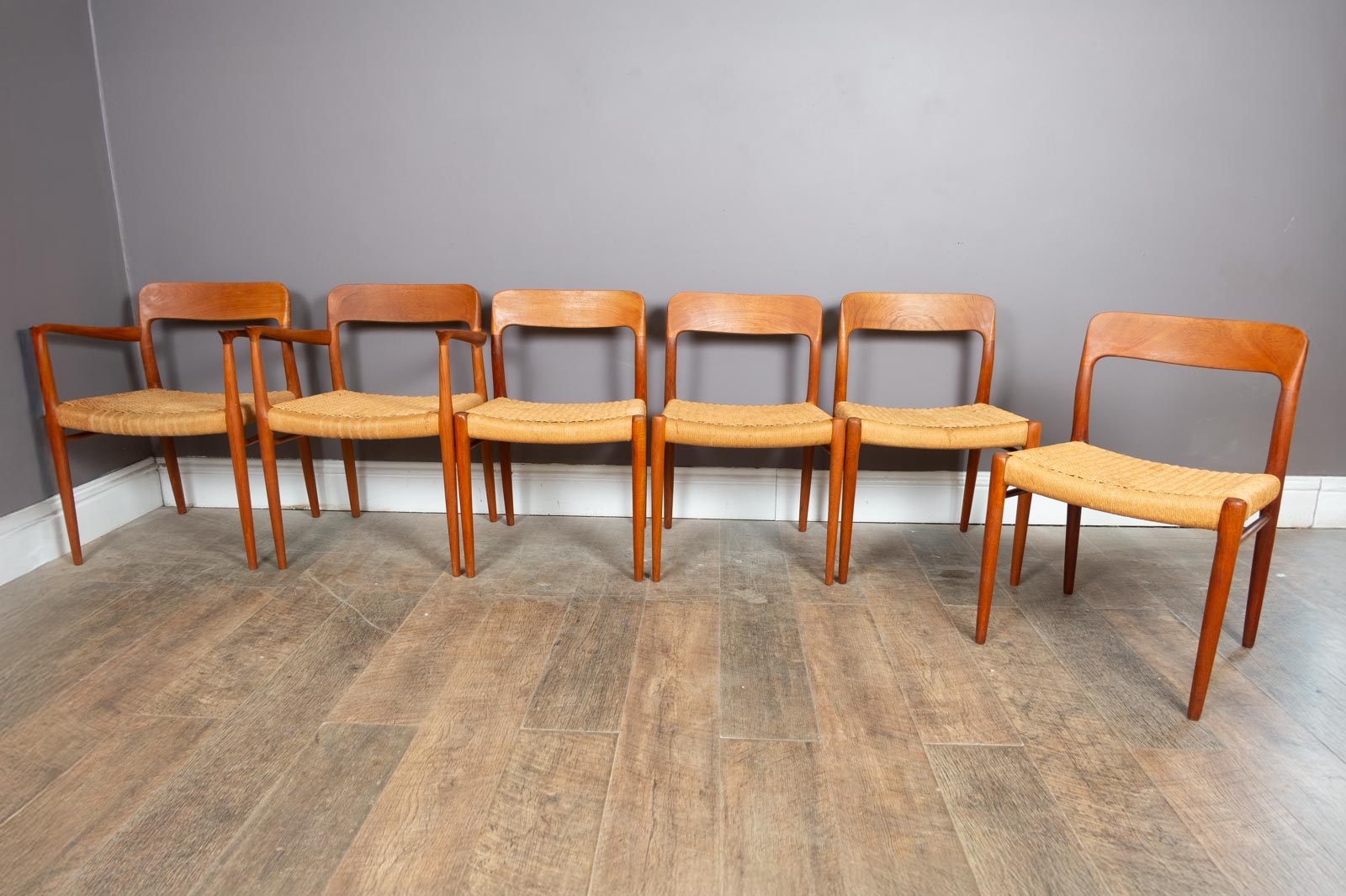 Vintage Set of Six Danish Dining Chairs by Niels Moller, Model 75, Model 56