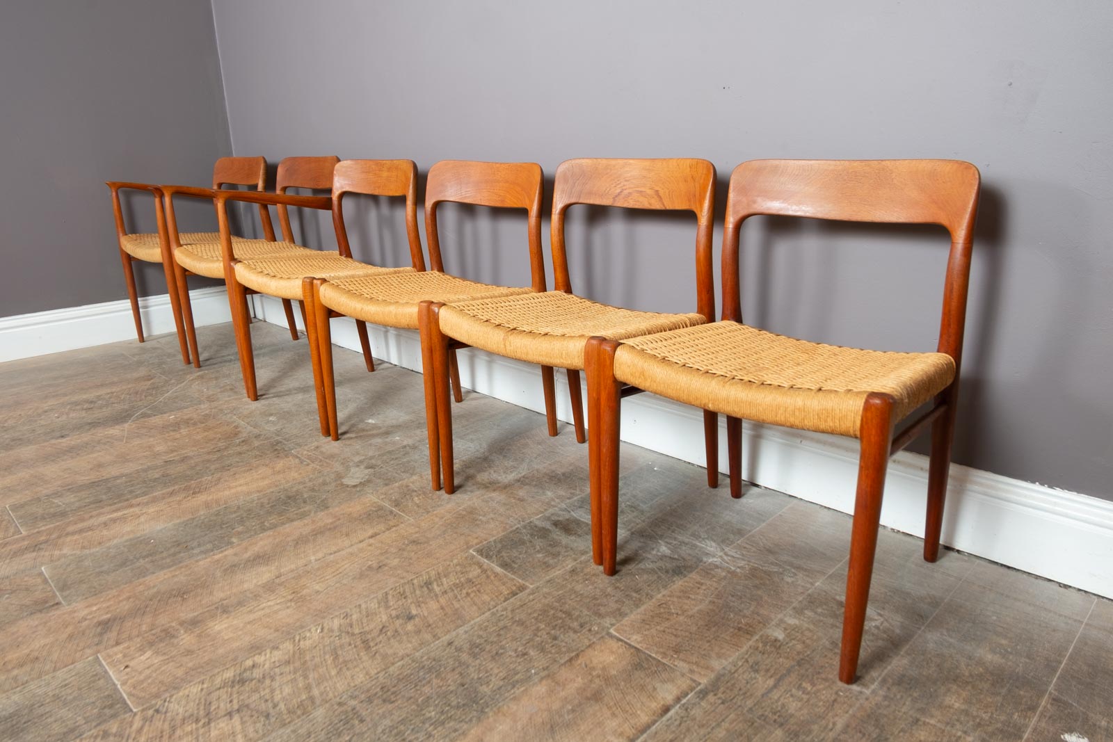 Vintage Set of Six Danish Dining Chairs by Niels Moller, Model 75, Model 56
